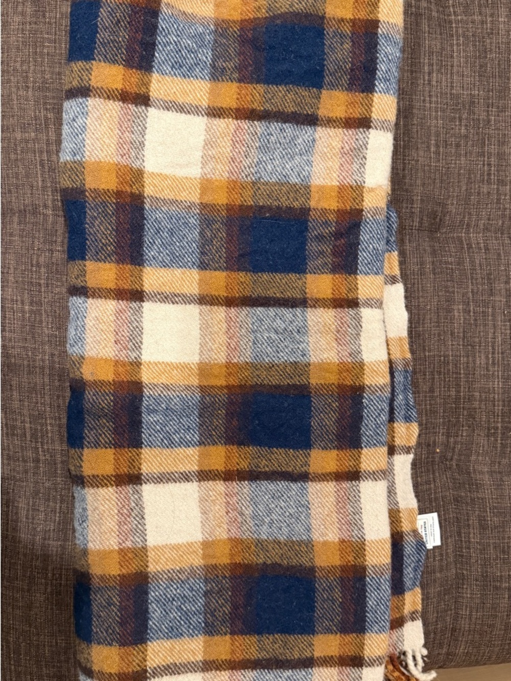 Pendleton Plaid Wool Blanket in Navy, Ochre & Cream